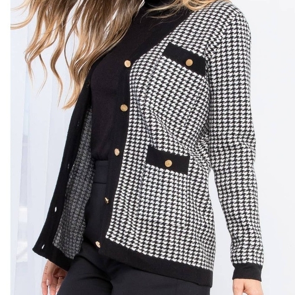 THML Sweaters - THML NWT Black and White Houndstooth Cardigan Small